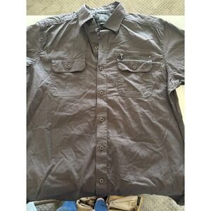 Rock & Republic Shirt Mens L Gray Short Sleeve Button Up Utility Pinstripe